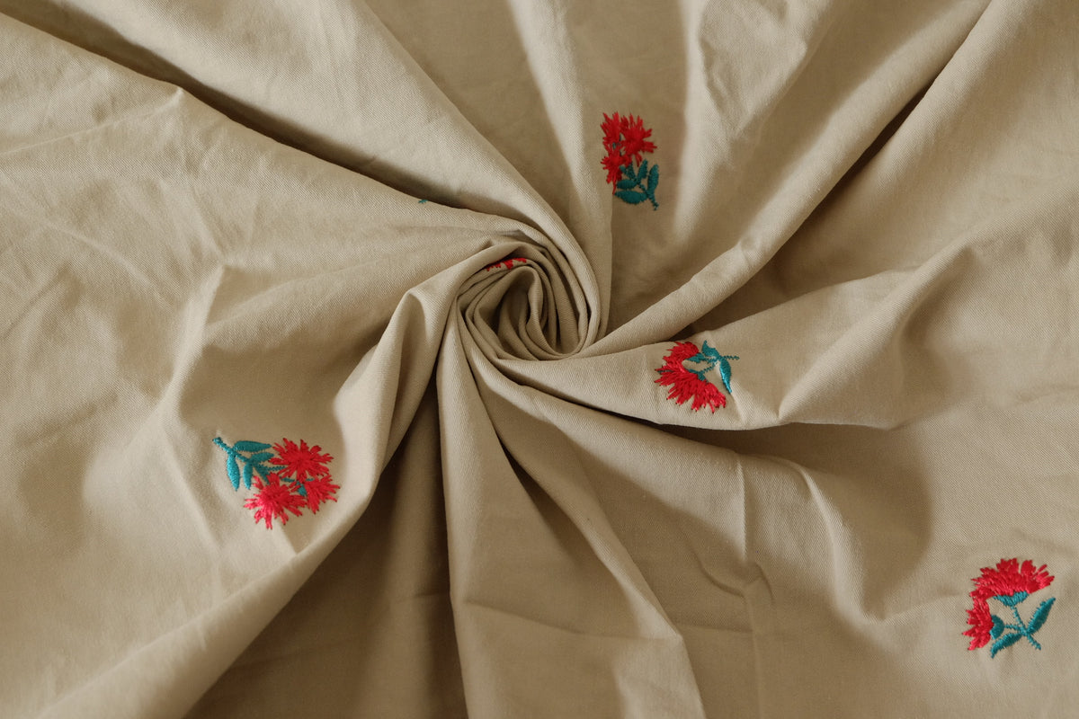 Embroidered Sand Cotton Twill – 2.2 yd