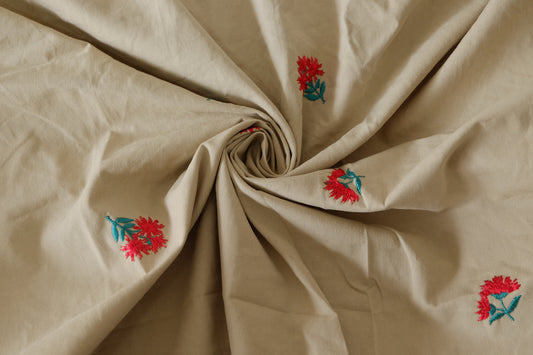 Embroidered Sand Cotton Twill – 2.2 yd