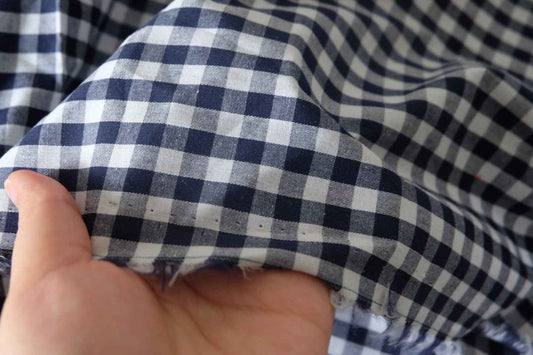 Navy Gingham Rainbow Border Yarn-Dyed Cotton Fabric – 1.6 Yards