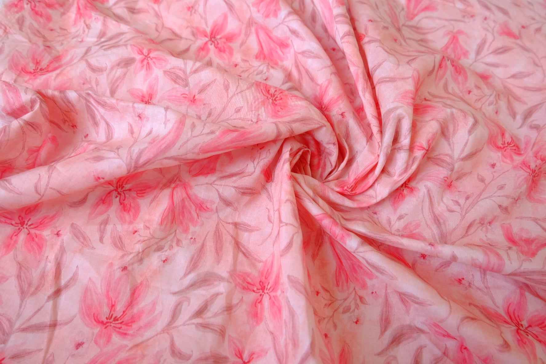 Soft Pink Watercolor Floral Cotton Lawn Fabric — 2.41 yd