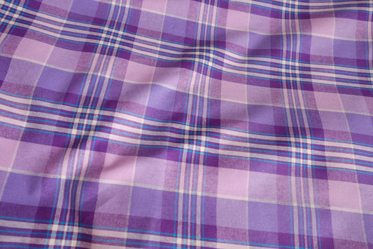 Purple Brushed Yarn-Dyed Cotton Plaid Fabric - 2.19 yd