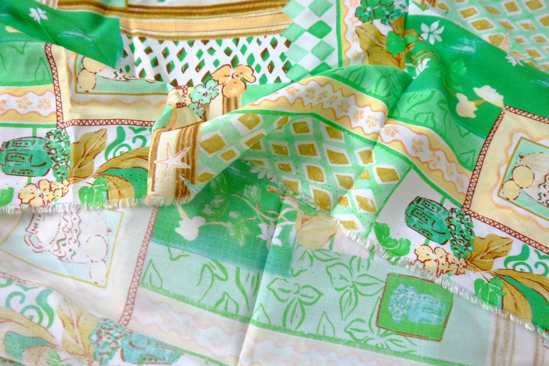 Green Picnic Scarf Print Rayon Fabric - 3.28 yd