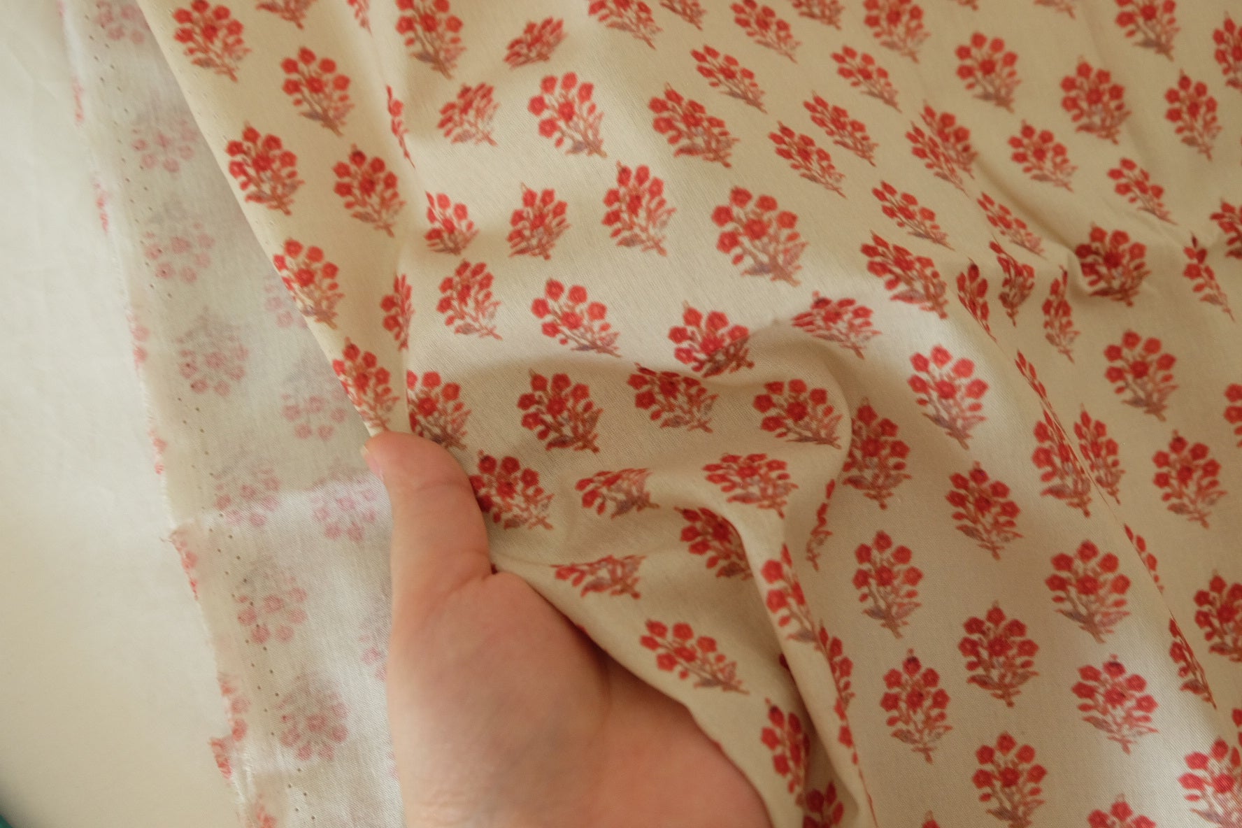 Vintage Red Floral Cotton Fabric – Small Blossom Print – 2.2 yd