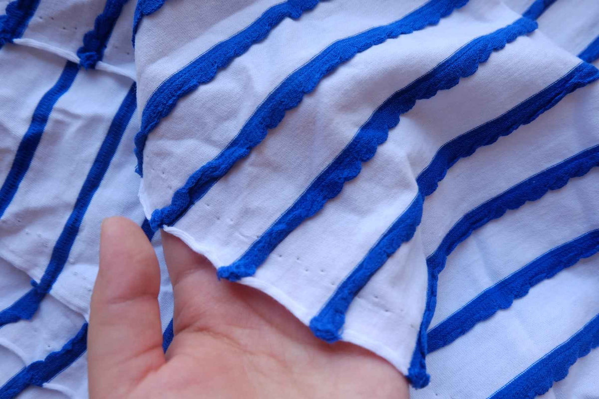 Cobalt Blue Textured Stripe Cotton Knit Fabric – 2.19 yd