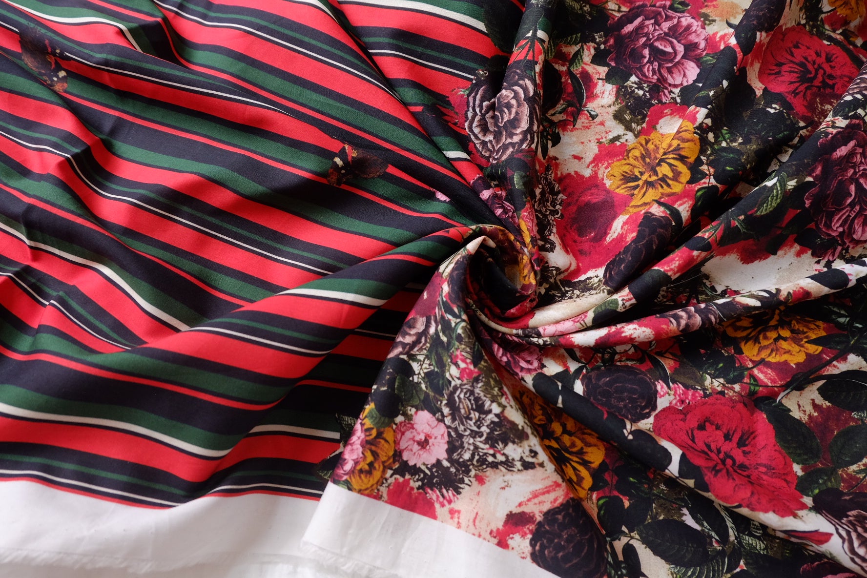 Border Floral & Stripe Silky Cotton Lawn — 2.2yd