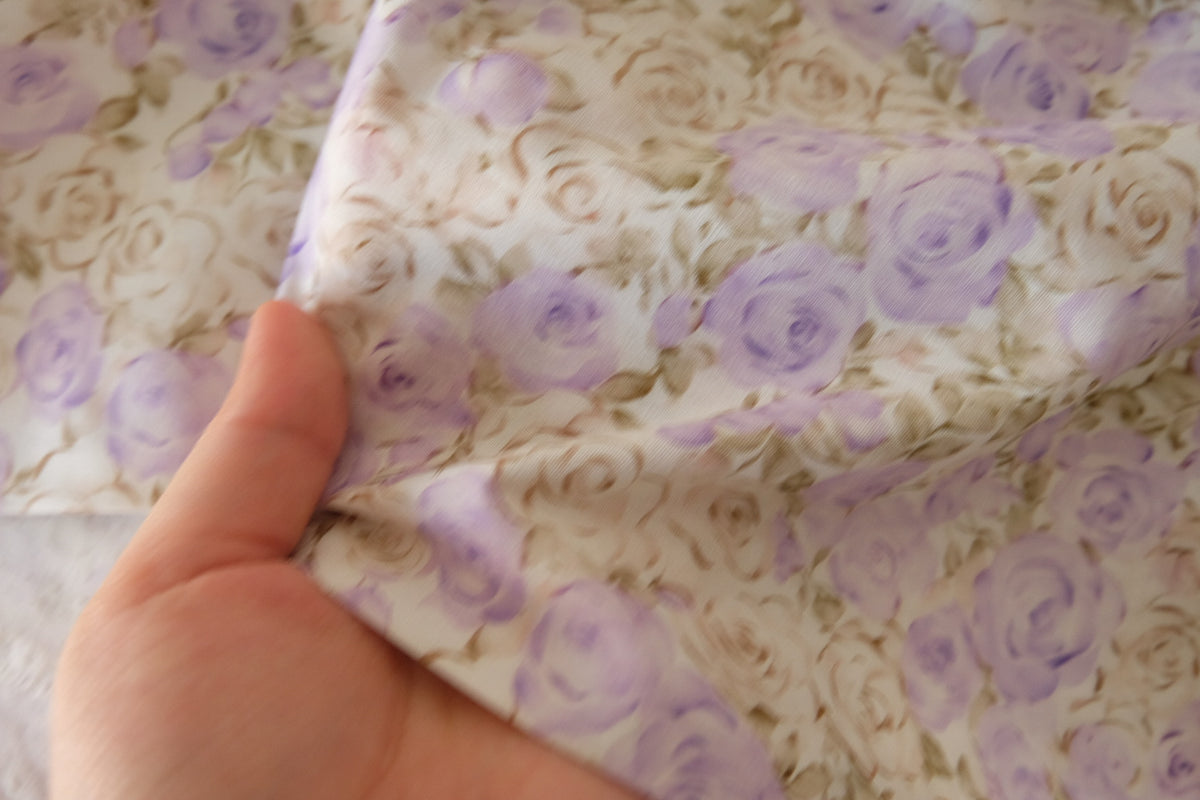 Lavender & Cream Vintage Roses Cotton Poplin – 3.28 yd