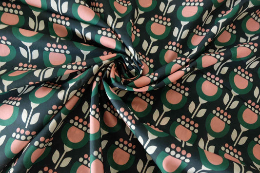 Retro Geometric Floral Cotton Lawn Fabric – 1.6 yd