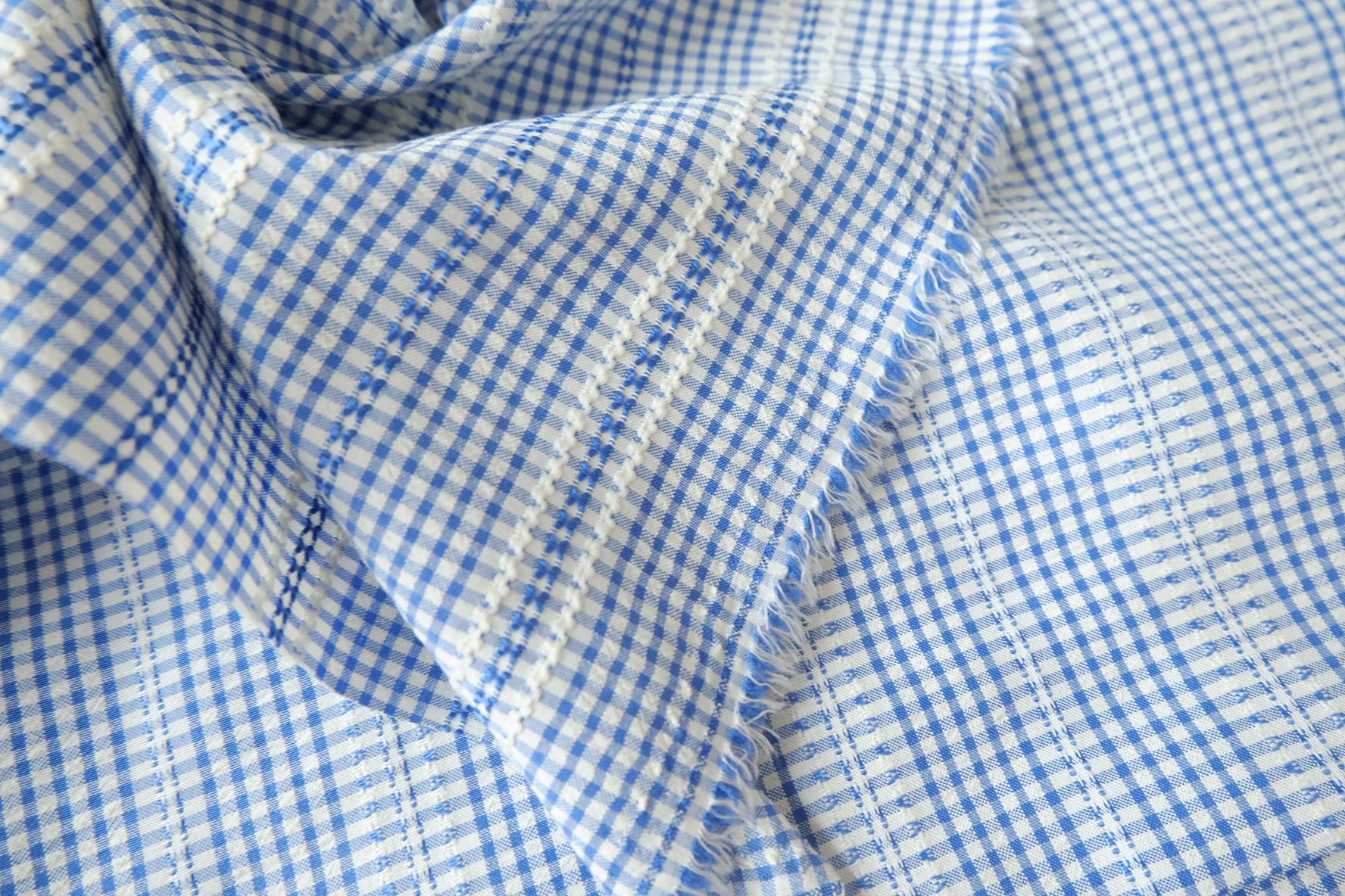 Blue Gingham Jacquard Cotton Blend, 2.19 Yards