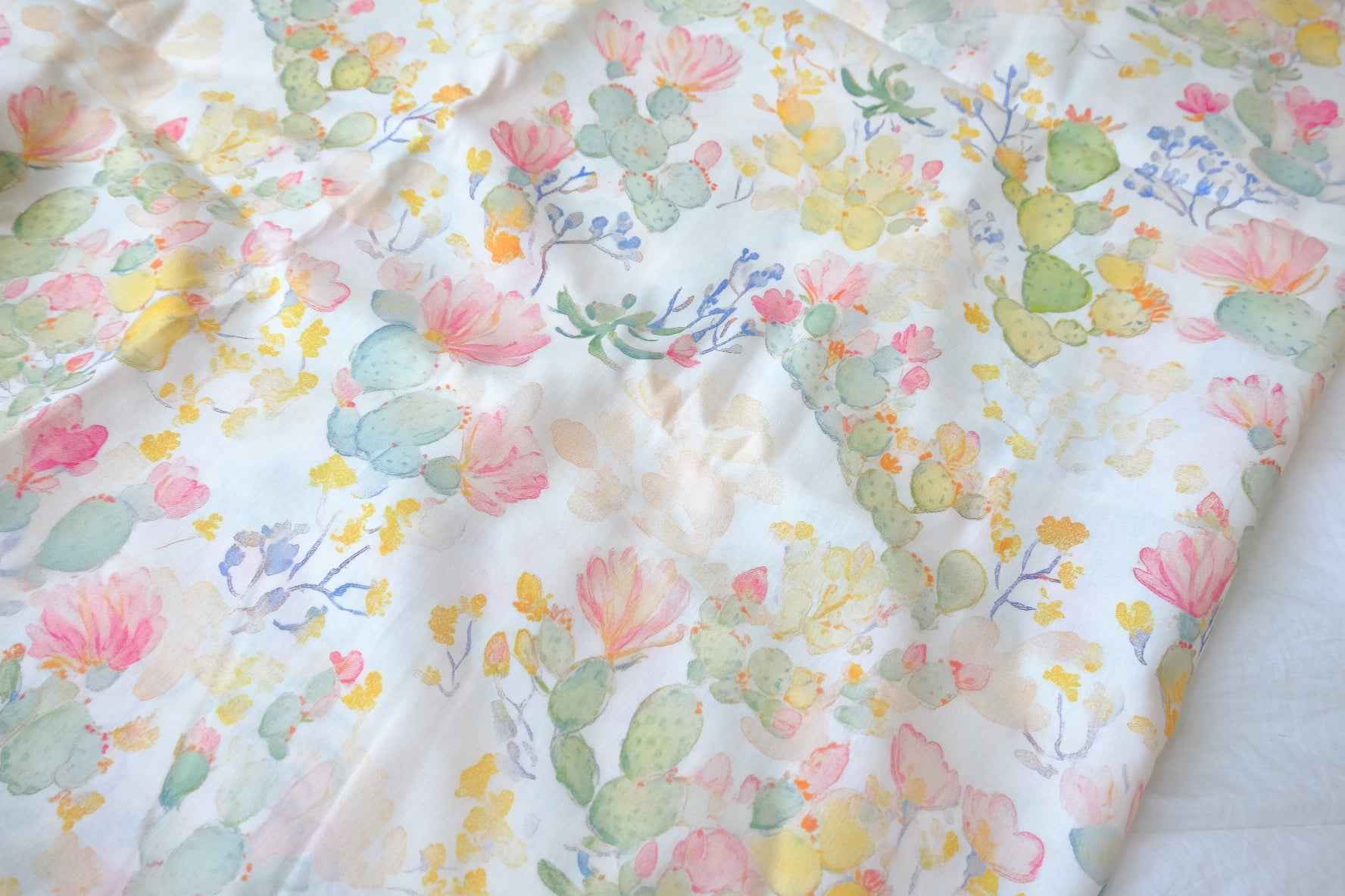 Watercolor Cactus Garden Cotton Poplin Fabric - 3.28 yd