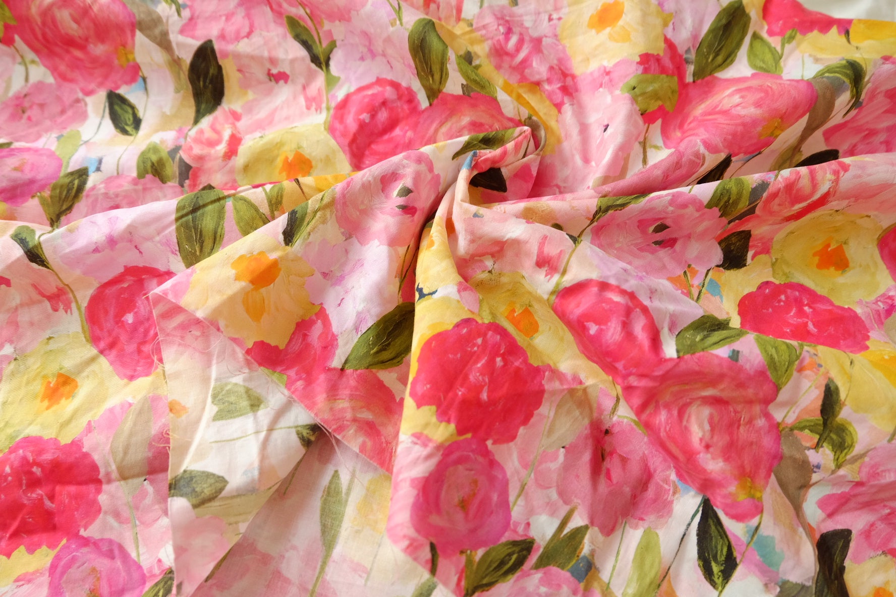 Painterly Floral Cotton Poplin, Lightweight 80s, 1.3 Yards