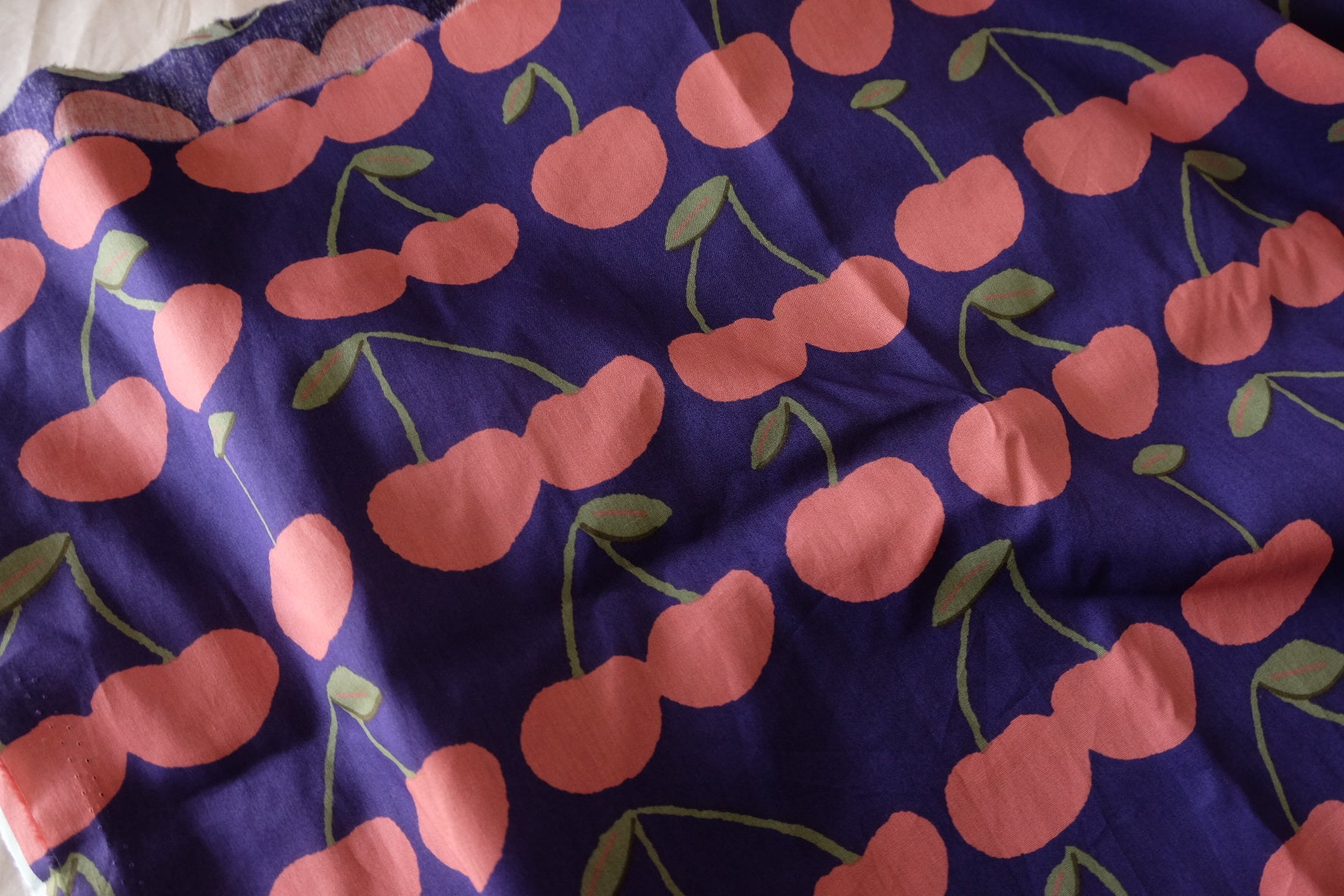 Pink Cherry Print Cotton Fabric – 2.2 yd
