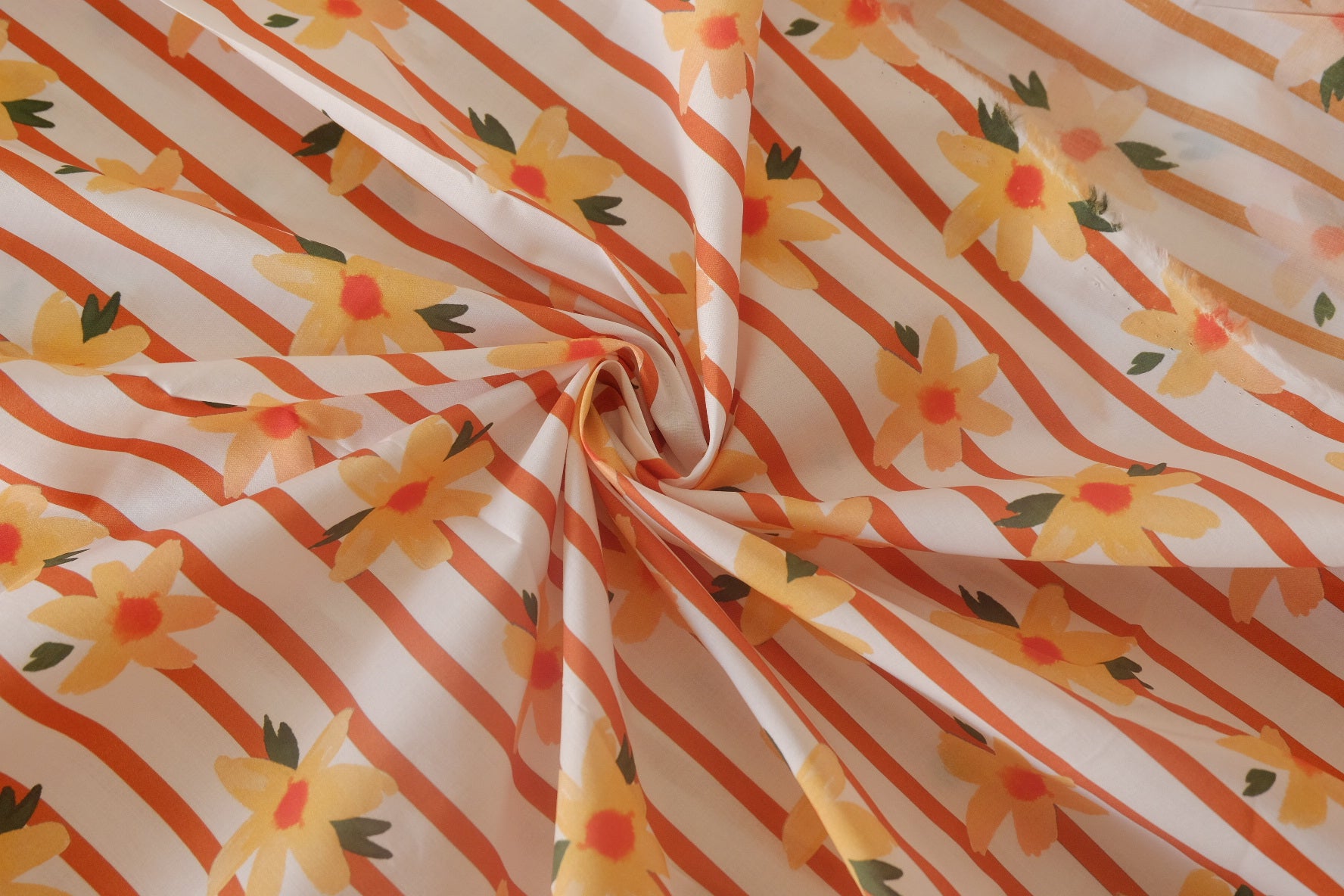 Retro Orange Stripe Floral Cotton – 3.8 yd