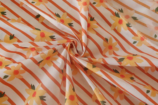 Retro Orange Stripe Floral Cotton – 3.8 yd