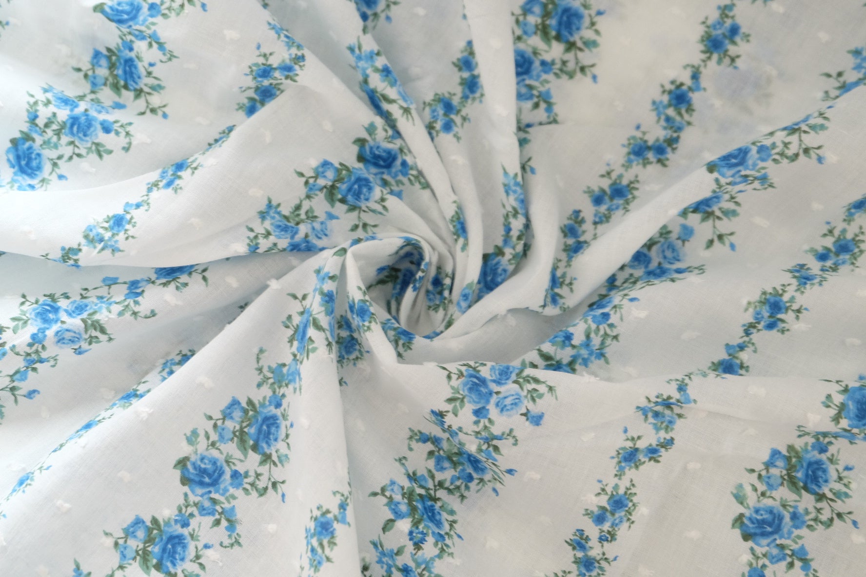 Blue Rose Clip-Dot Cotton Fabric – 2.2 yd