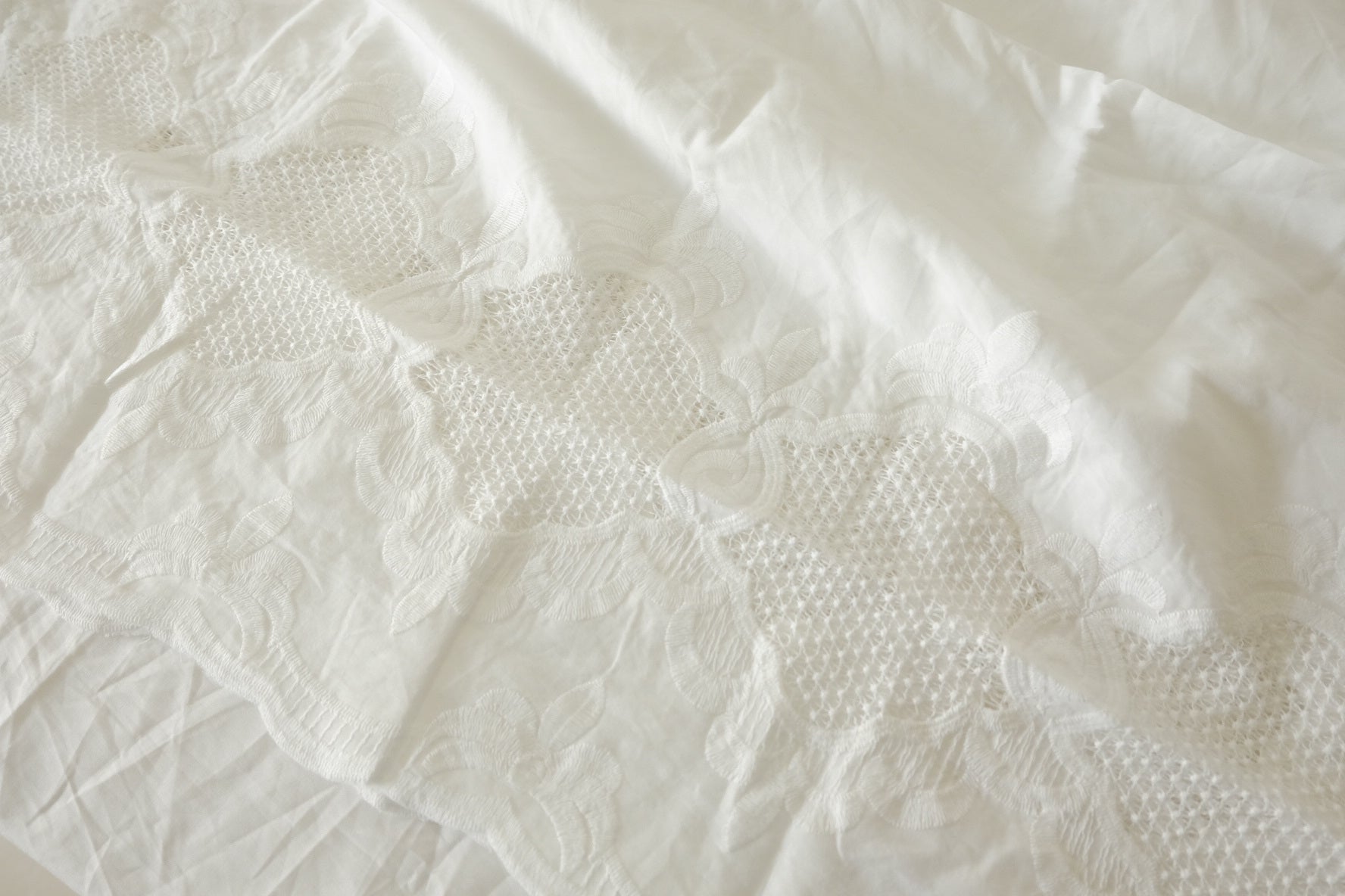 White Double-Border Floral Eyelet Embroidered Cotton Fabric – 1.86 yd Piece
