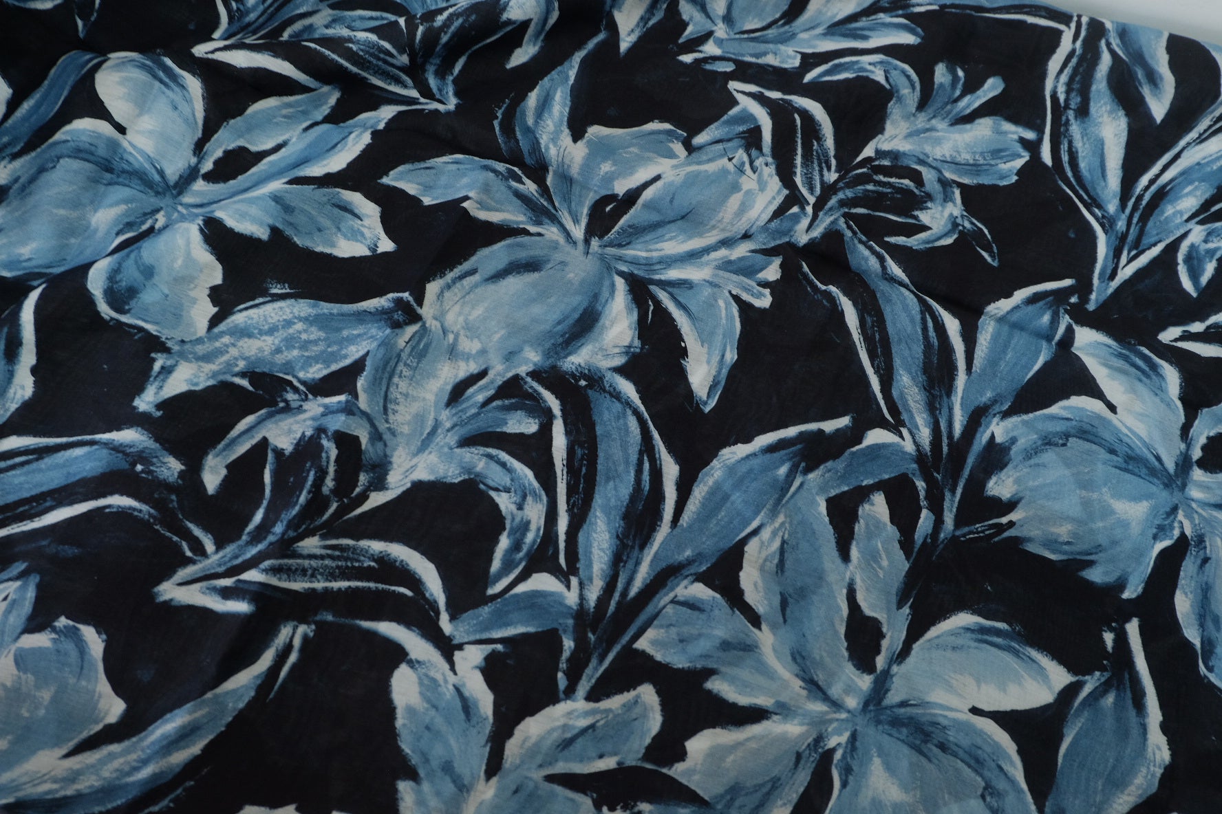 Midnight Blue Botanical Tencel Linen Blend Fabric – 3.3 yd