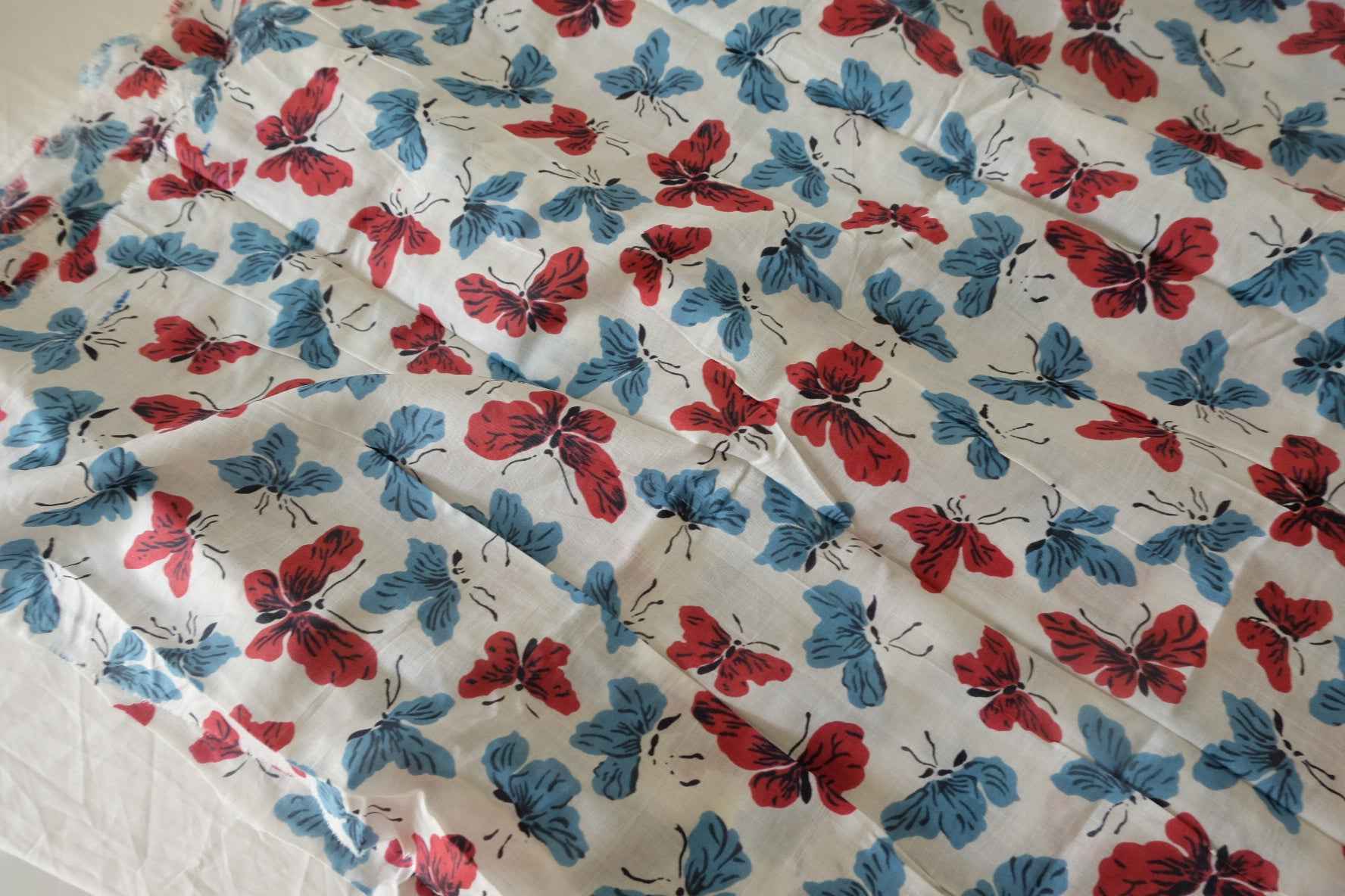 Red Blue Butterfly Cotton Linen — 2.73 yd