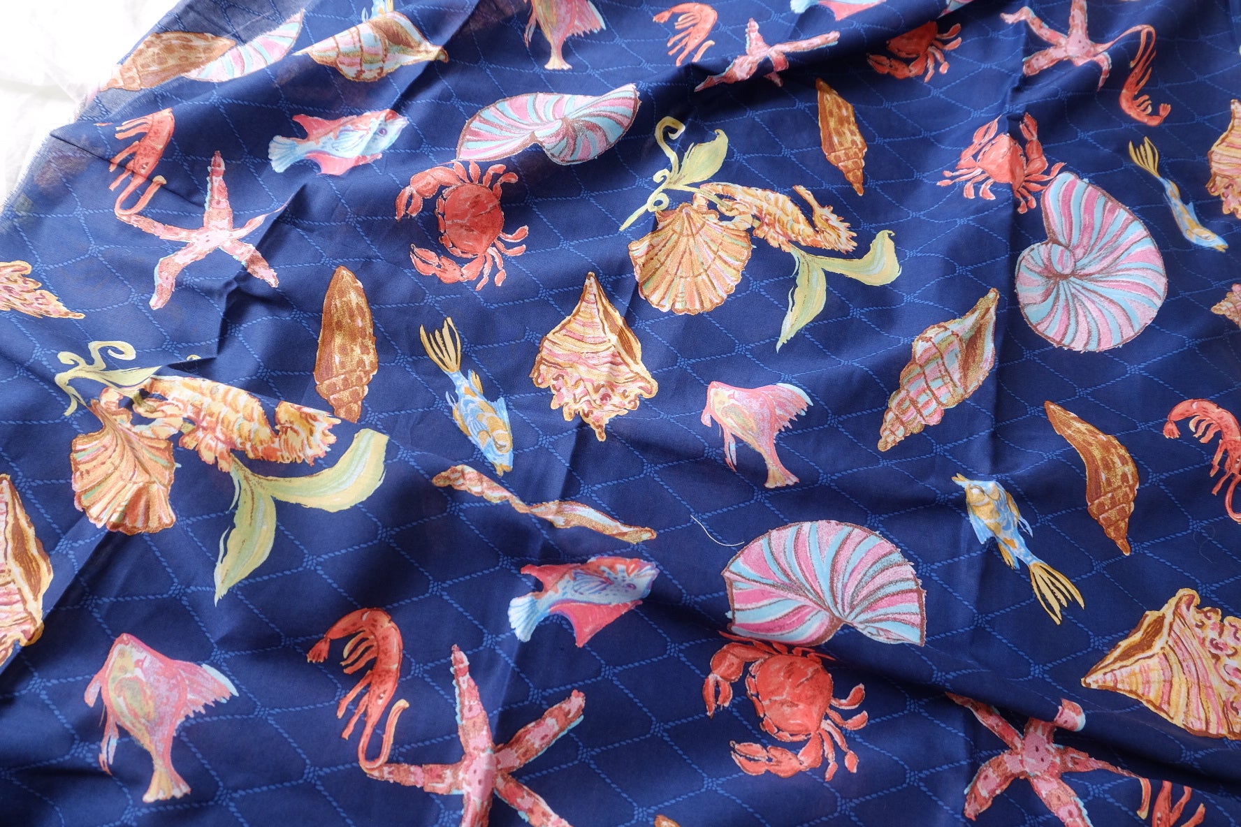 Ocean Shell & Seahorse Silky Cotton Lawn — 2.19 yd