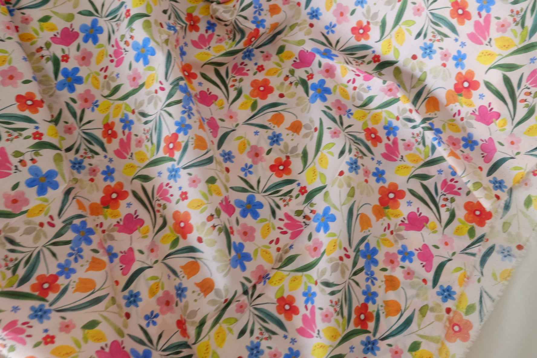 Colorful Wildflower Cotton Lawn Fabric – Multicolor Floral Print – 3.8 yd