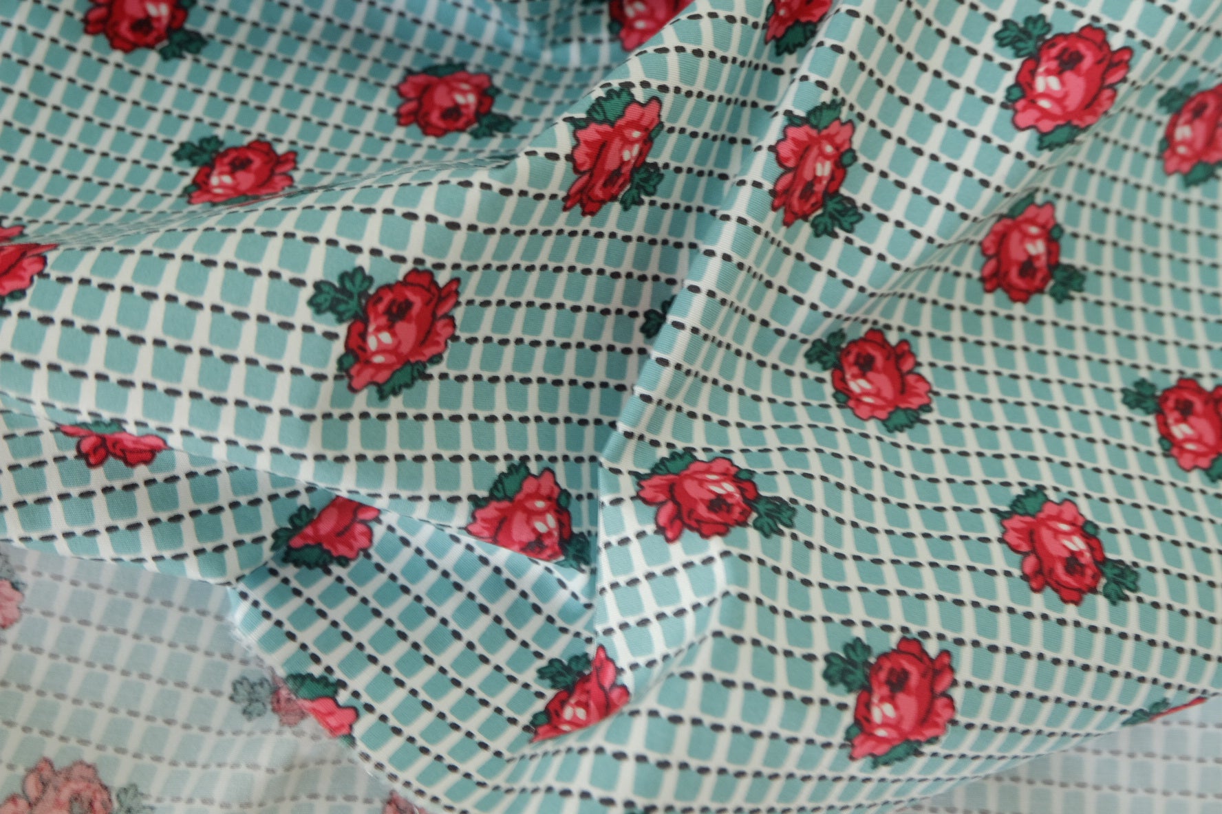 Red Rose Plaid Stretch Cotton Poplin Fabric – 2.2 yd