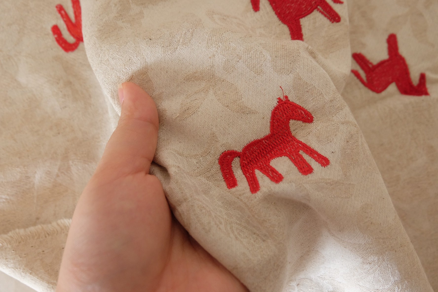 Embroidered Horse Cotton Linen Jacquard Fabric – 1.5 yd