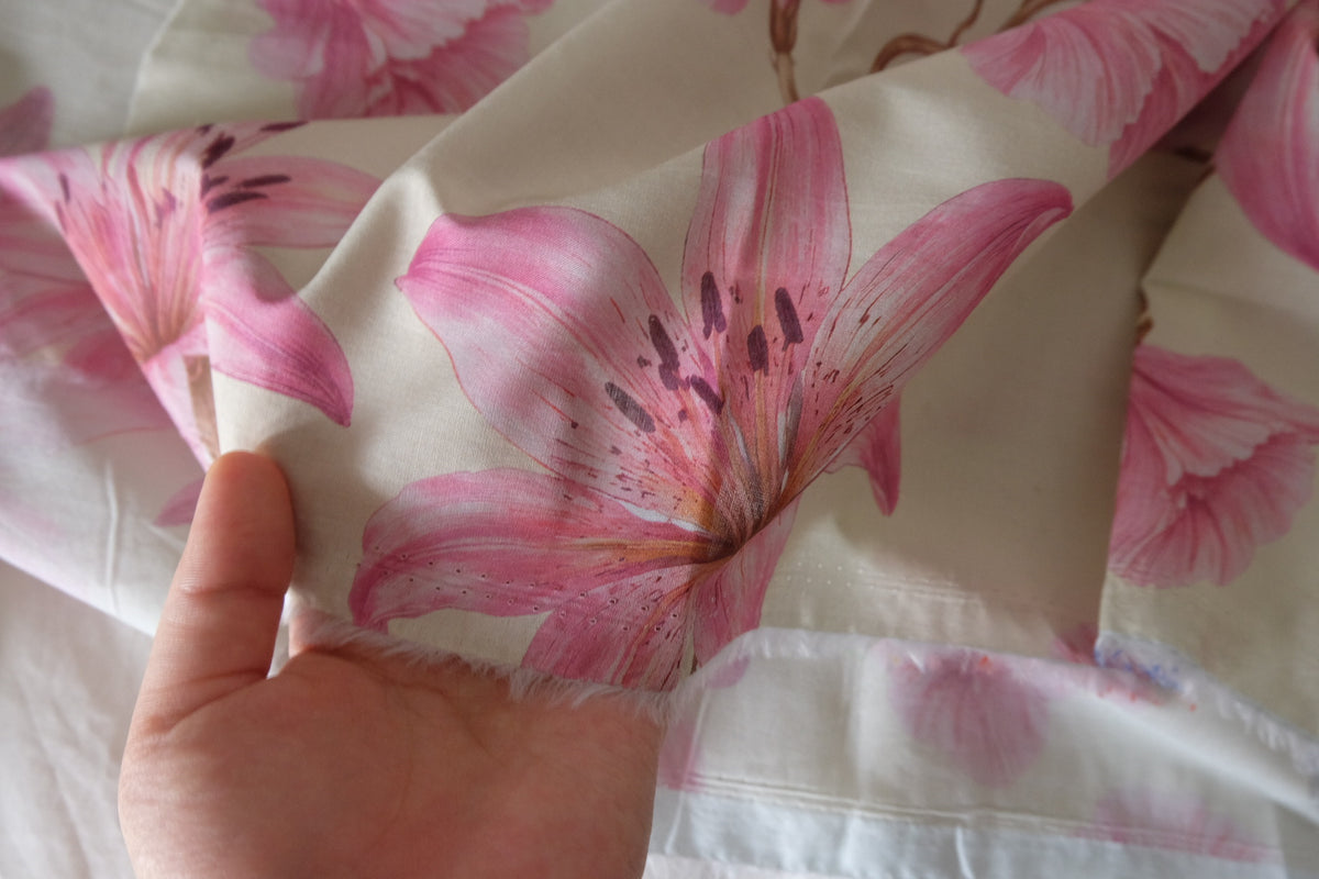Pink Lily Floral Silky Cotton Lawn Fabric – 3.3 yd