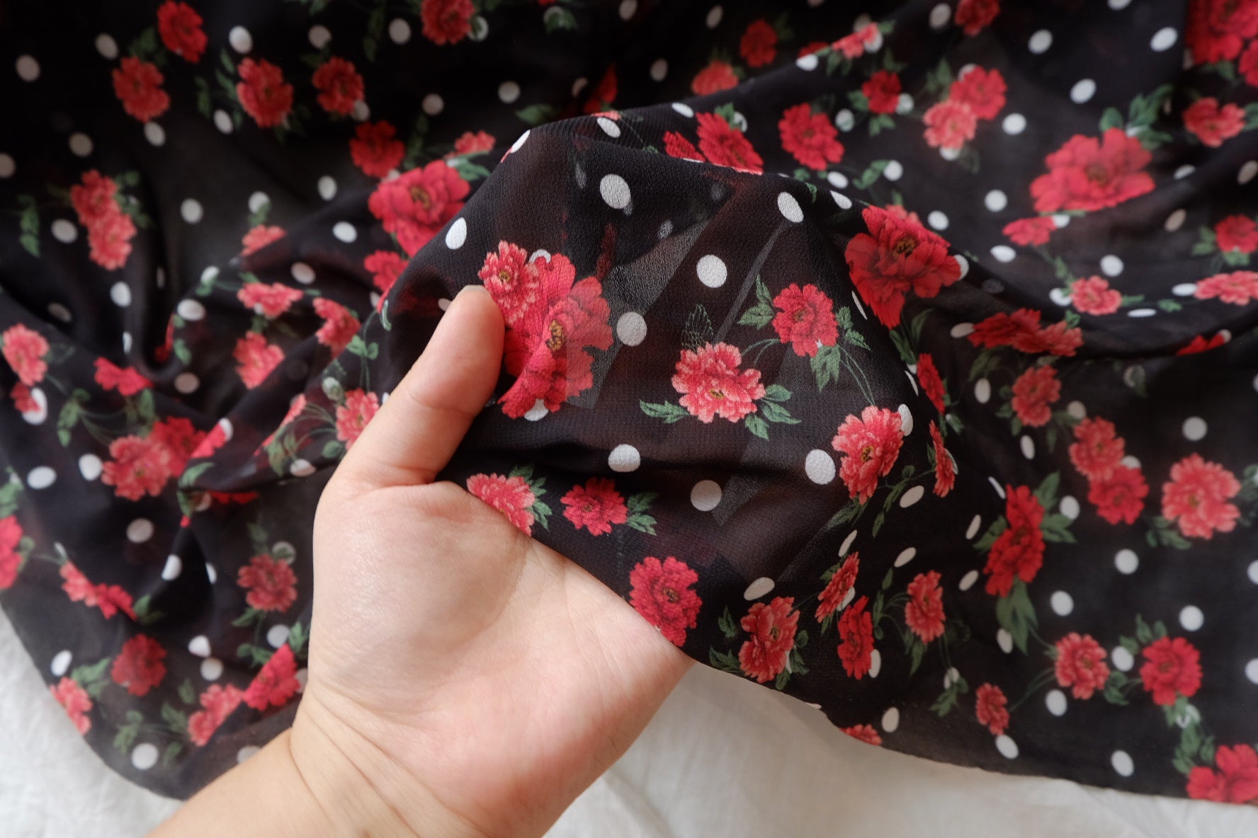 Red Floral Polka Dot Sheer Chiffon — 2.73 yd