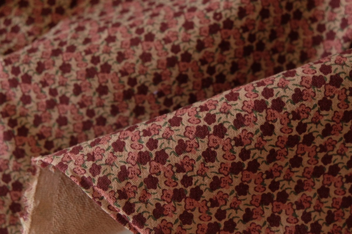 Vintage Burgundy Floral Double-Layer Cotton Linen – by meter