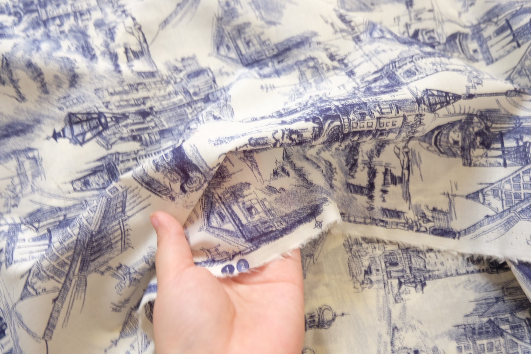 Architectural Sketch Cotton, Blue & Ivory, 3.3 Yards