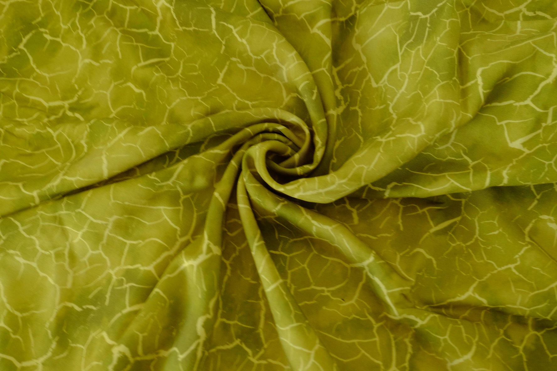 Pure Lyocell Twill Fabric – Olive Green Abstract Crackle Pattern – 3.3 yd