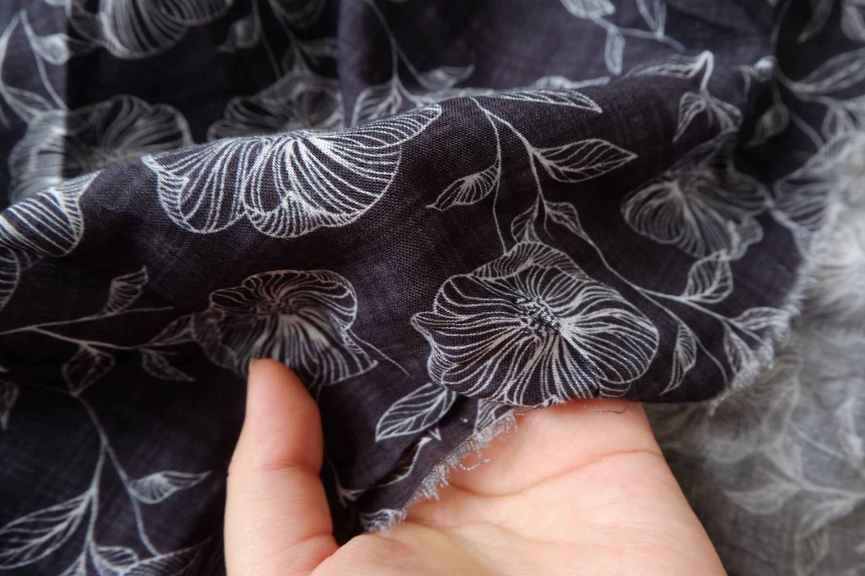 Soft Floral Linen Cotton Fabric, Lightweight Summer Blouse Weight, 1.64 Yards