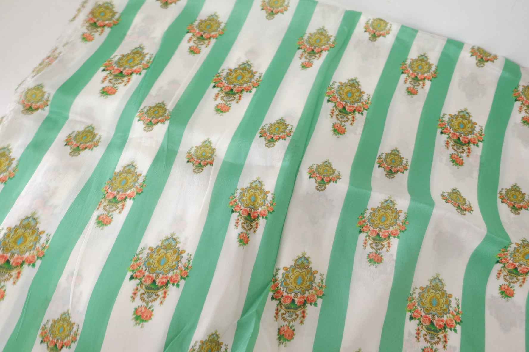 Emerald Stripe Floral Pure Cupro Fabric – 2.2 yd