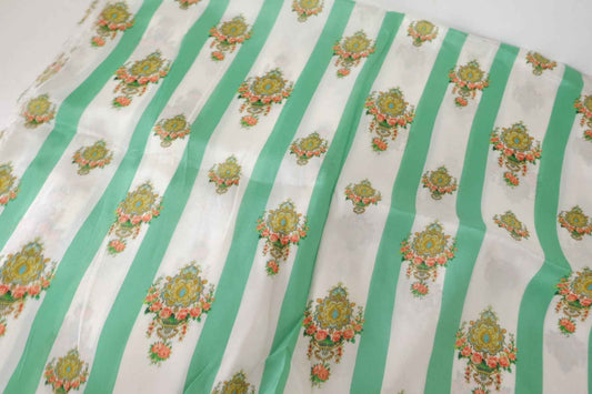 Emerald Stripe Floral Pure Cupro Fabric – 2.2 yd