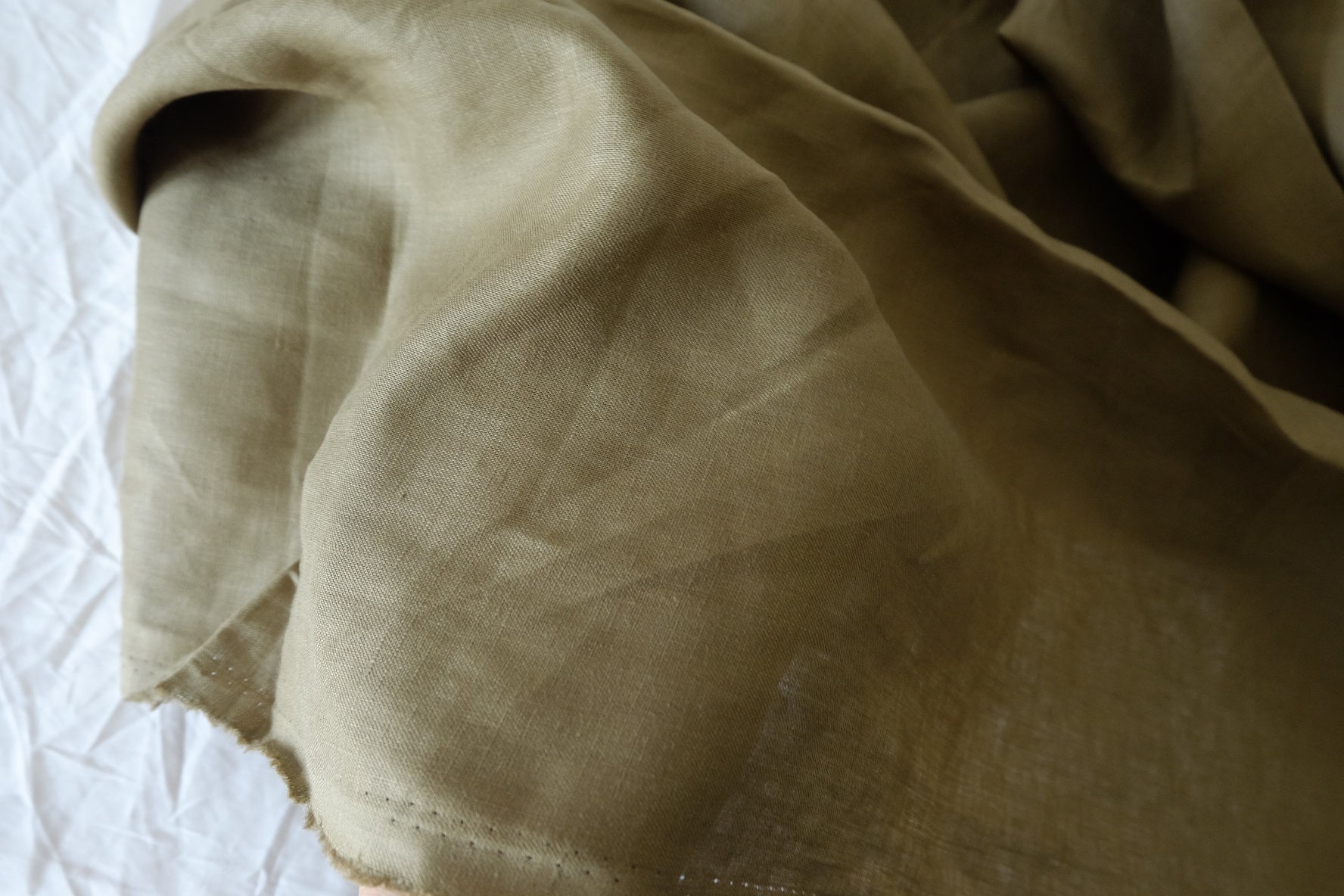Earthy Olive Green Pure Linen Fabric | Textured 17-Count Linen – 1.75 yd
