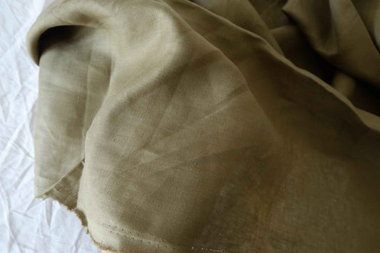 Earthy Olive Green Pure Linen Fabric | Textured 17-Count Linen – 1.75 yd