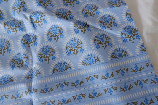 Blue Floral Double-Border Cotton Poplin – 2.2 yd
