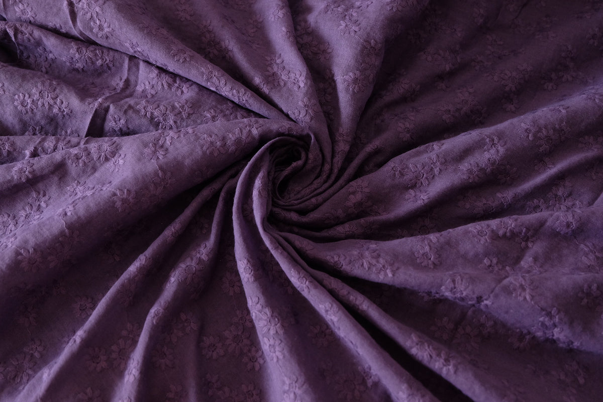 Dusky Violet Daisy – Embroidered Cotton Fabric – 2.2 yd