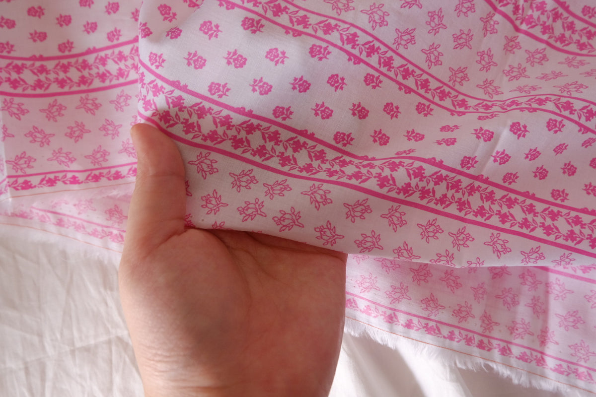 Pink Floral Ribbons – Soft Cotton Fabric | 2.2 yards