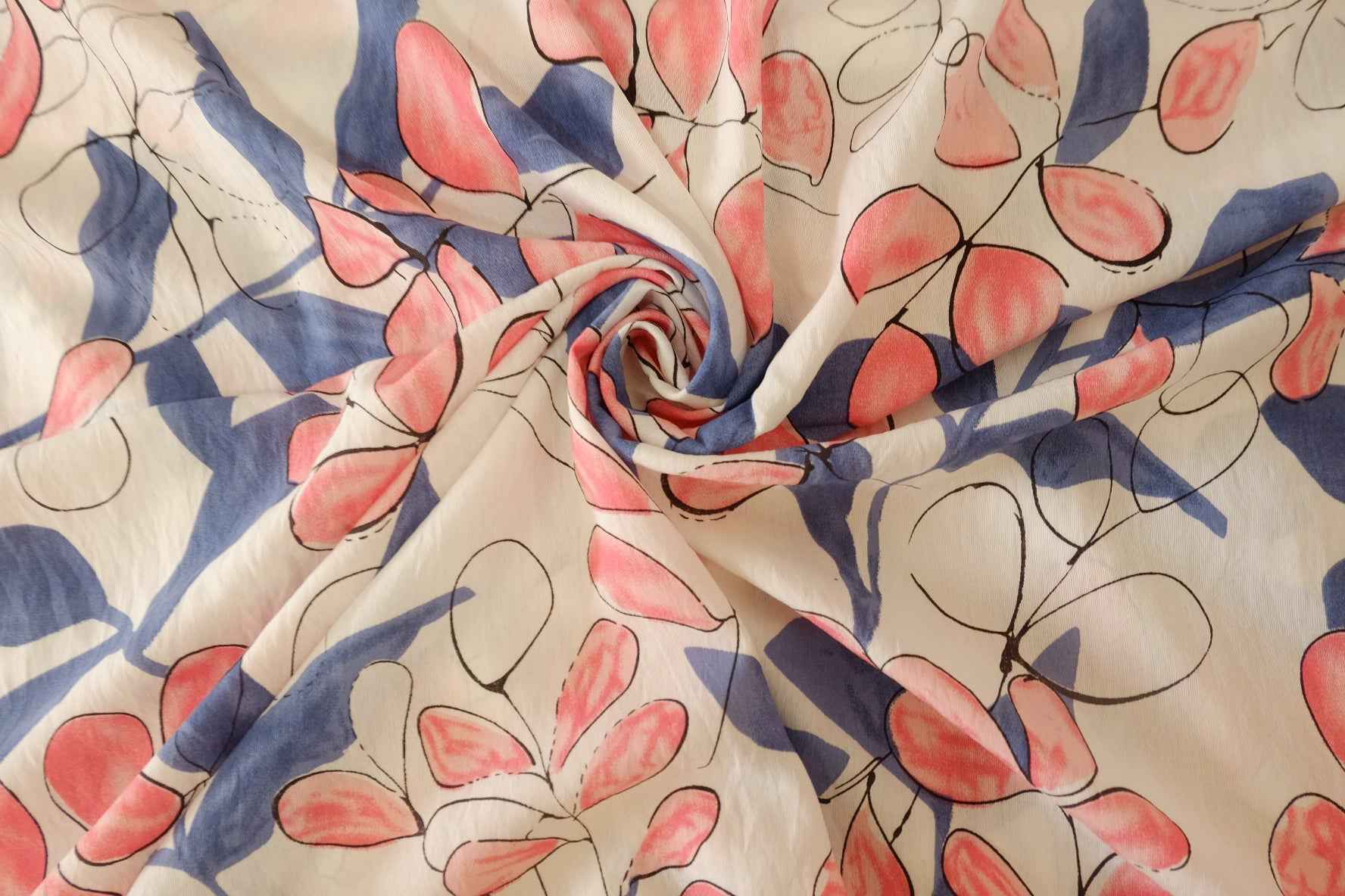 Coral Blue Botanical Tencel-Cotton-Linen Dress Fabric – 3.3 yd
