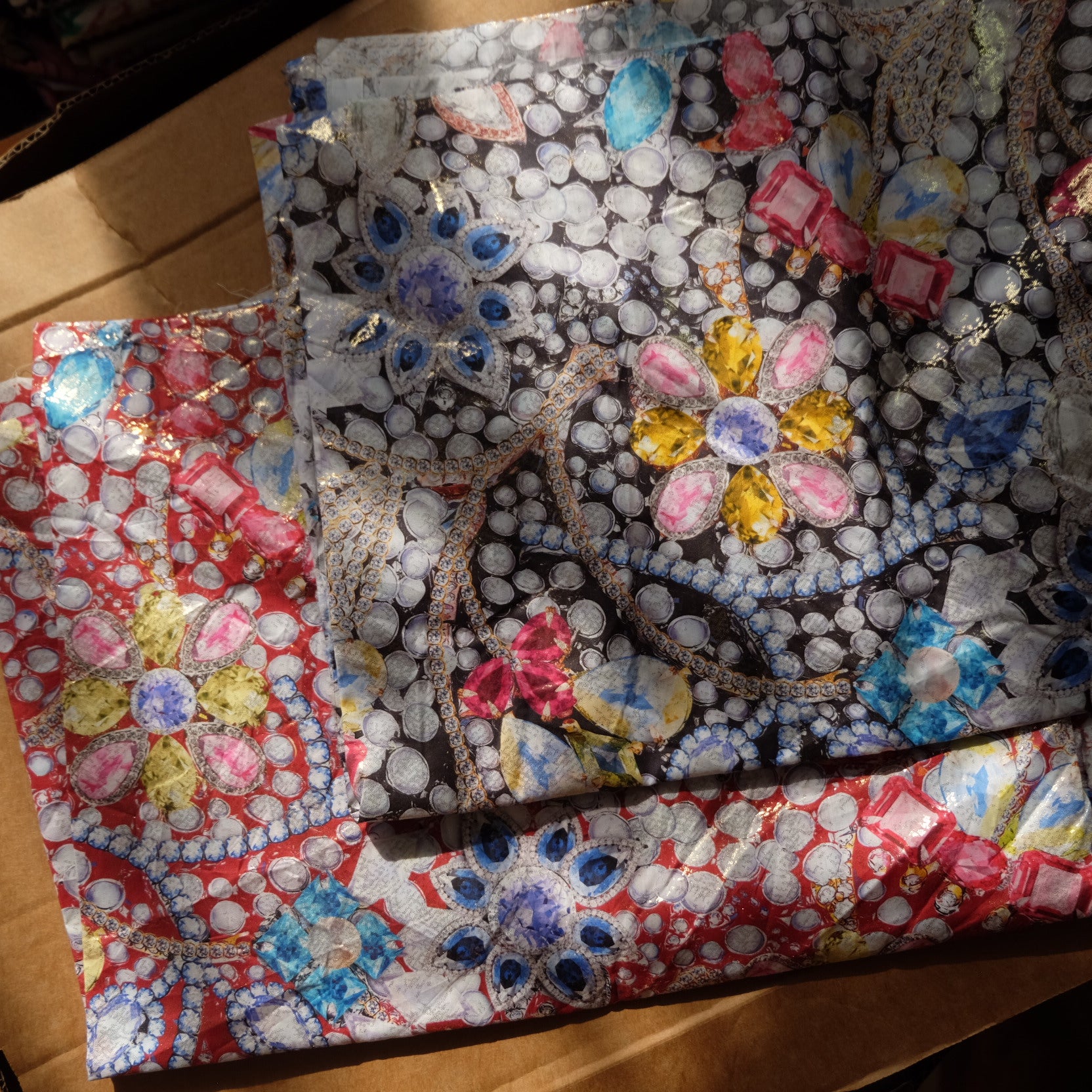 Italian Jewel Print Cotton Lawn Fabric – Metallic Fashion Fabric (1.09 yd)