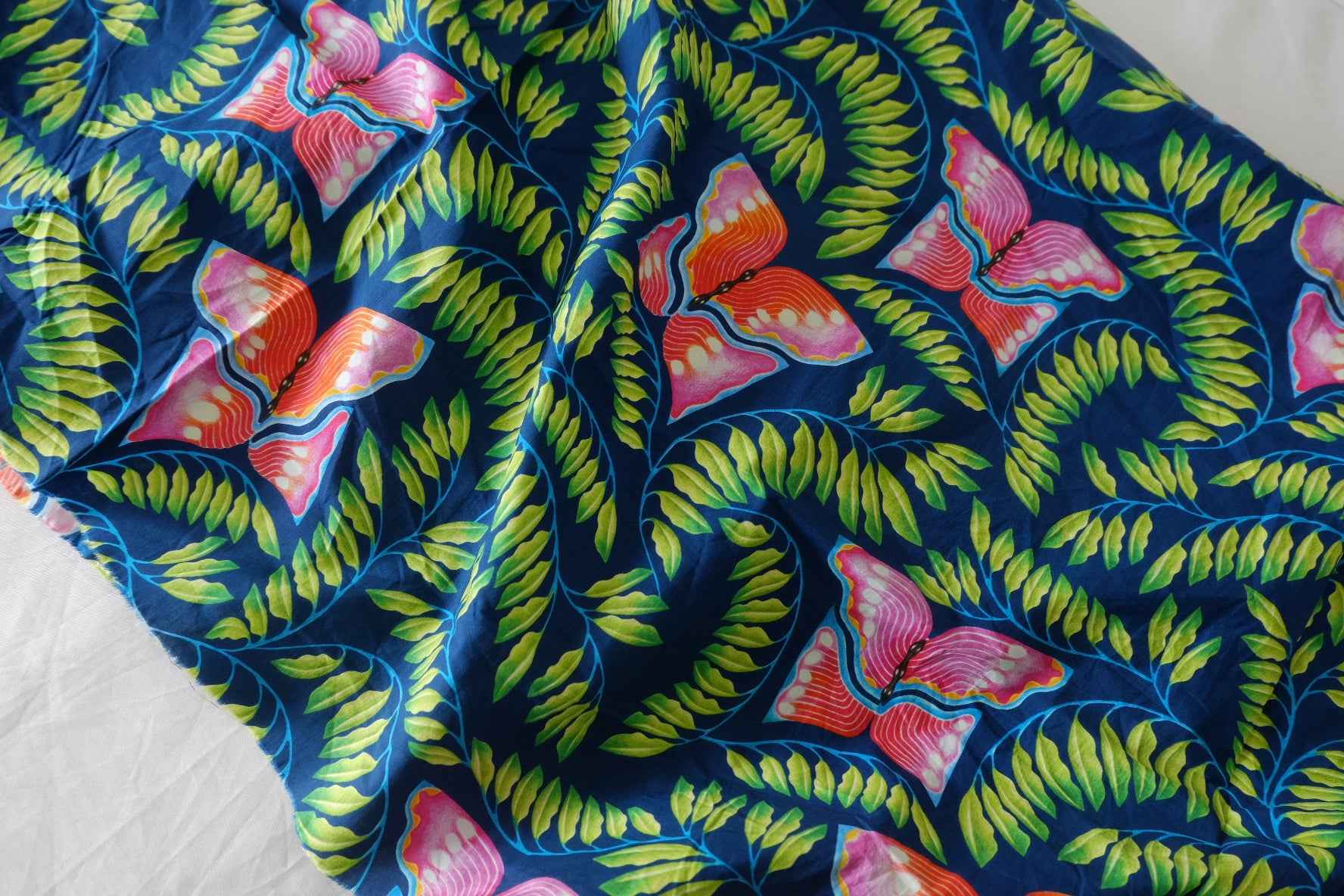 Butterfly Garden Blue Cotton Poplin Fabric – 1.6 yd