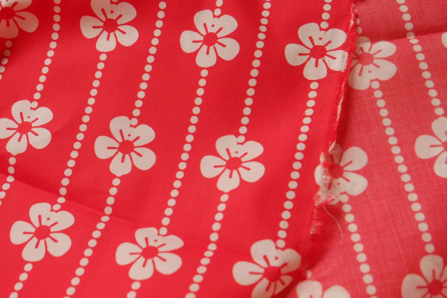 Hot Pink Floral Cotton Poplin, Smooth Papery Finish, 3.28 Yards