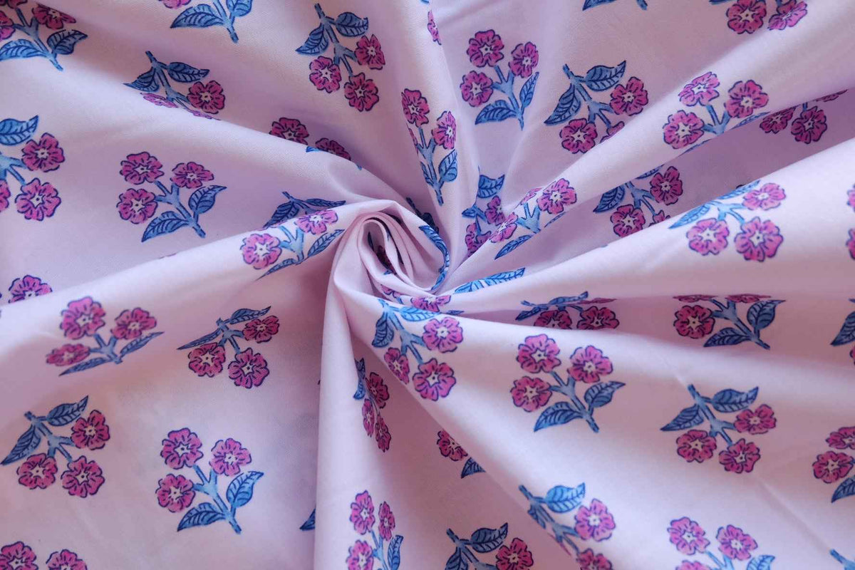 Blush Pink Vintage Floral Cotton Poplin Fabric – 2.19 yd
