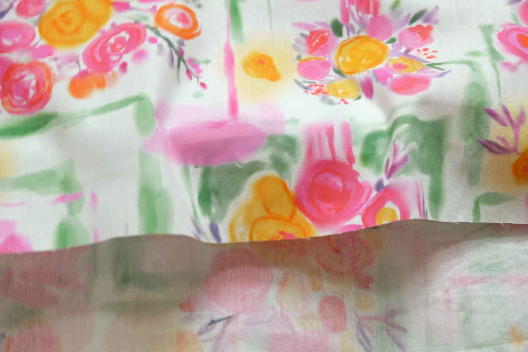 Watercolor Bouquet Cotton Poplin Fabric, Crisp Dress Weight, 3.28 Yards