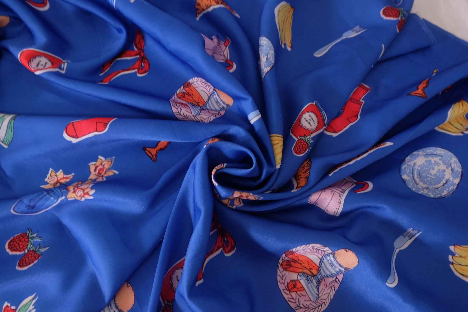 Blue Breakfast Table Rayon Satin – 2.2 yd