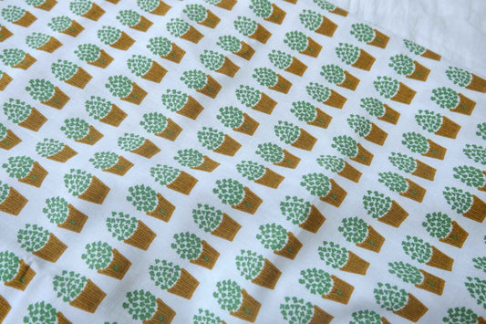 Japanese Fine Linen Potted Plant Fabric - 1.64 yd