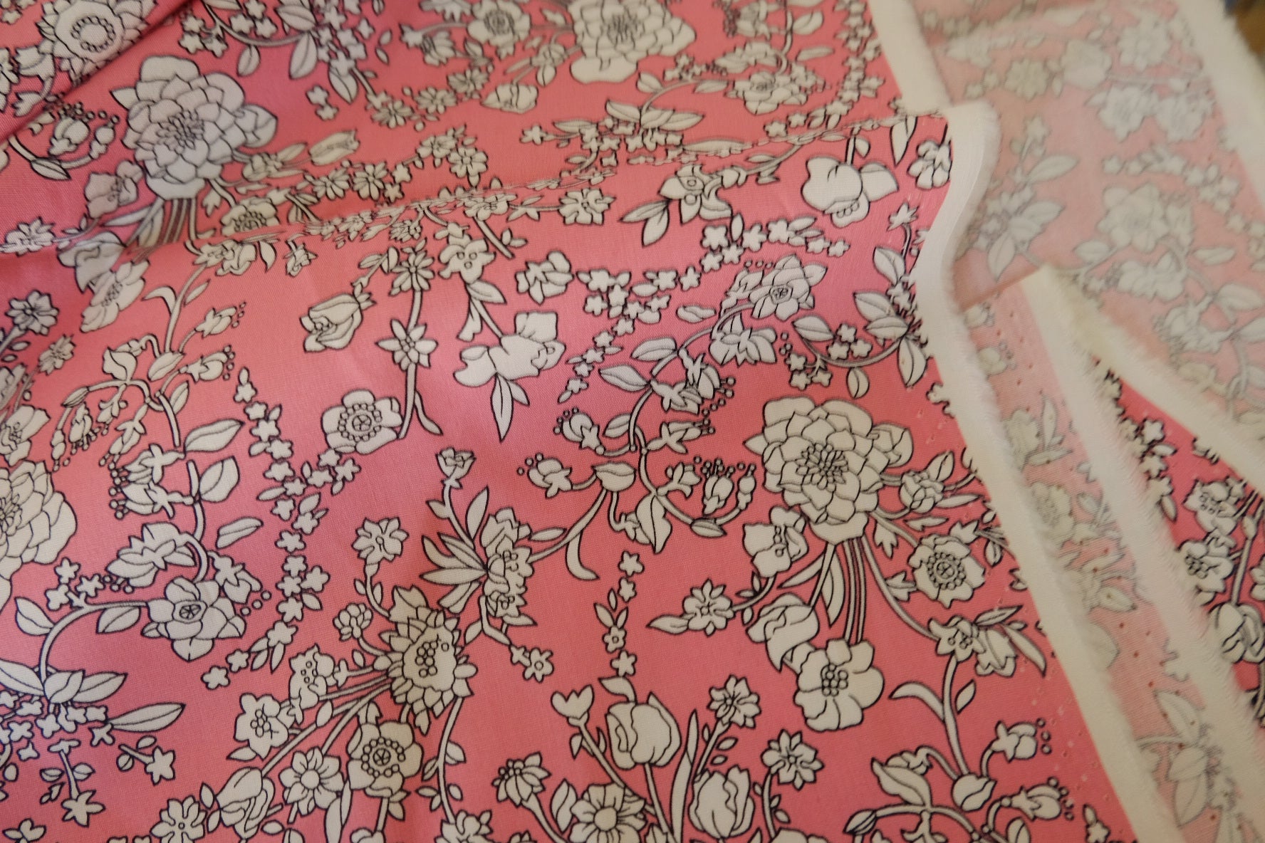Pink Vintage Floral Cotton Poplin Fabric – 3.9 yd