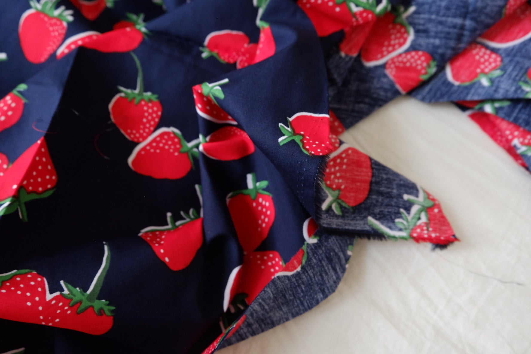 Strawberry Print High-Density Cotton Poplin Fabric, 3.28 Yards
