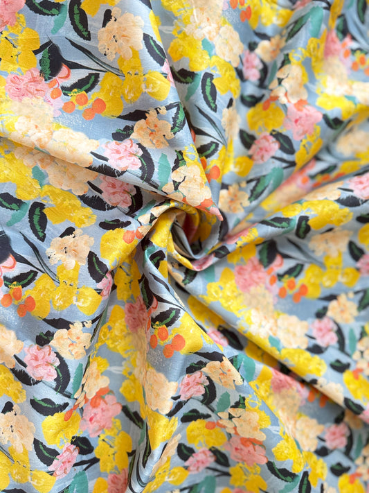 Crisp Floral Cotton Sateen Fabric — 2.19 yd