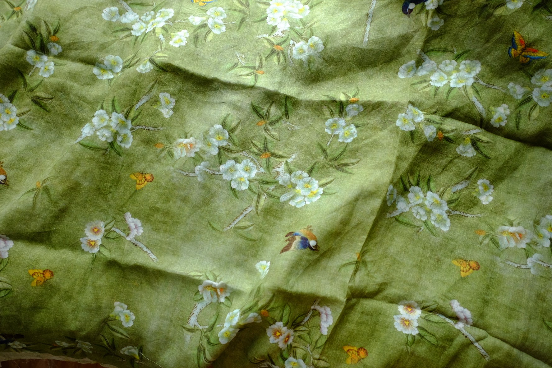 Olive Bird & Blossom Pure Ramie – 3.0 yd